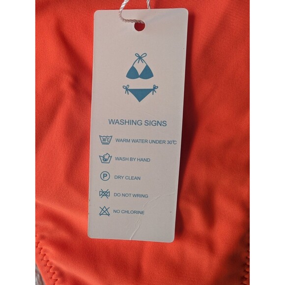 Beachsissi Swim String Bikini Neon Orange Size XL High Cut Triangle Halter Top - Picture 6 of 10